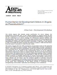 Cain - Humanitarian & Development Actors as Peacebuilders - ROAPE 2001 ICON