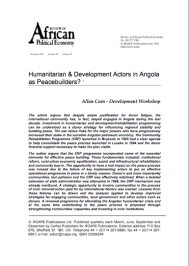 Cain - Humanitarian & Development Actors as Peacebuilders - ROAPE 2001